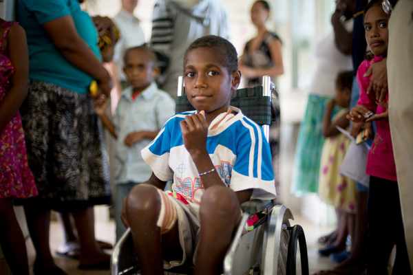 Miss Vanuatu Valerie Martinez visits the children's ward at Vila Central Hospital.
