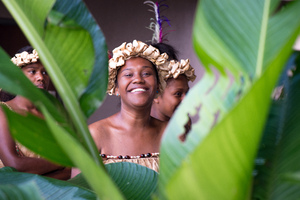 Futunese kastom dancers waiting to greet Prime Minister Joe Natuman at the opening ceremony for Pacific ICT Days 2015.
