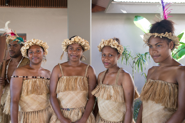 Kastom dancers from Futuna welcome Prime Minister Joe Natuman to the opening ceremony of Pacific ICT Days 2015.

