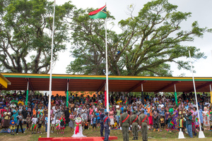 The colour guard raises Vanuatu's flag during celebrations marking the 35th anniversary of independence in Port Vila.
