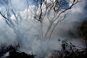 Smoke from the burning of massive amounts of refuse in the aftermath of cyclone Pam.
