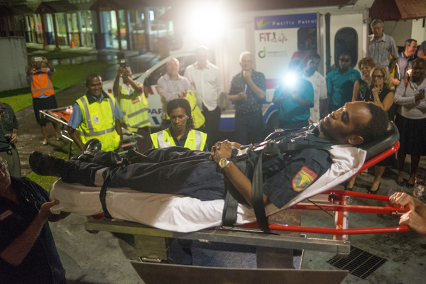 Guests were treated a a dress-rehearsal as ProMedical and South Pacific Air Ambulance staff put the new aircraft through its paces, simulating the loading of a patient using a custom-built electrical ramp.
