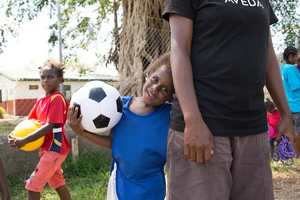 In the aftermath of cyclone Pam, children and volunteers in the Freswota neighbourhood of Port Vila spent a day at play thanks to a recreation kit from UNICEF. Play contributes significantly to children's recovery and adjustment in post-emergency situations.
