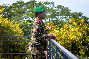 A West Papuan resistance leader stands at the balcony of the Vanuatu Prime Minister's office.
