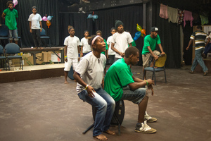 Members of Wan Smolbag Theatre's youth troupe perform in their play, 'Yumi Stap Wea?'
