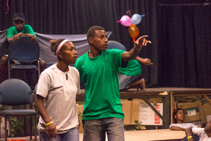 Members of Wan Smolbag Theatre's youth troupe perform in their play, 'Yumi Stap Wea?'
